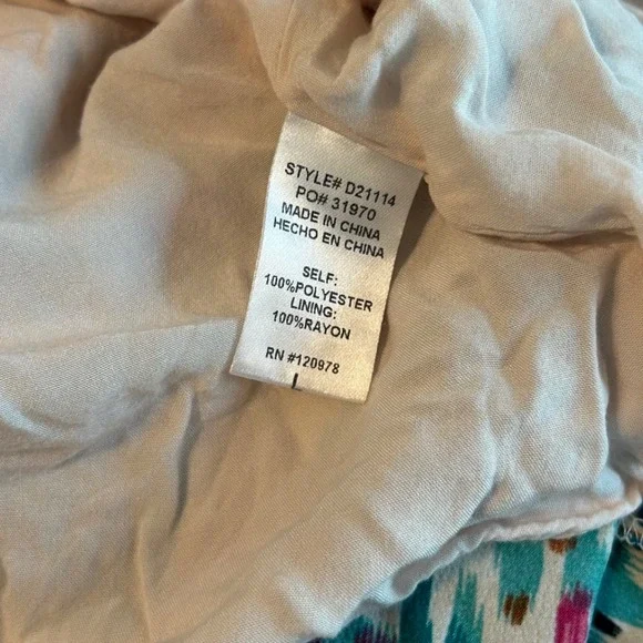 Entro Midi Dress Women Size L Multicolor Abstract Ikat Tiered Elastic Waist - Picture 4 of 7